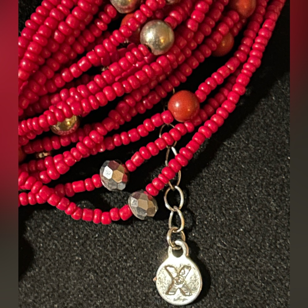 Chic Multi-Strand Red Beaded Necklace - Picture 3 of 3